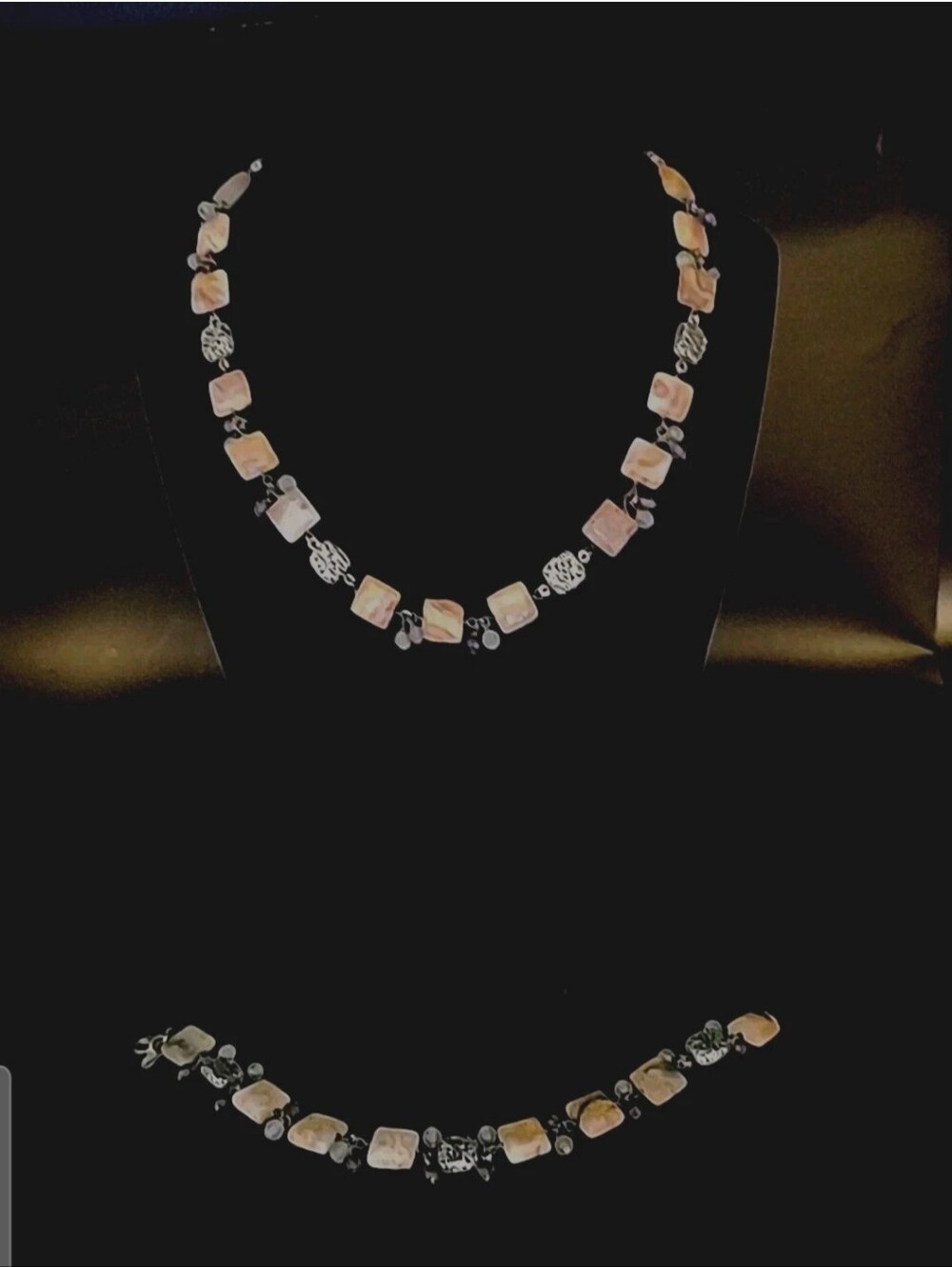 Rare Vintage Signed NAPIER 925 Sterling Silver Gemstone Necklace‎ & Bracelet Set